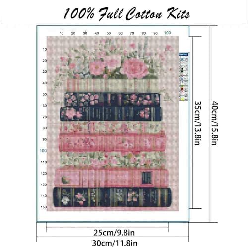 MYBISYMQQ Stamped Cross Stitch Kits - Flower Embroidery Starter Kit for Adult Beginners,Book Cross Stitch Kits Embroidery Kit Arts and Crafts for Beginners 15.7 x 11.8 Inches - Image 2