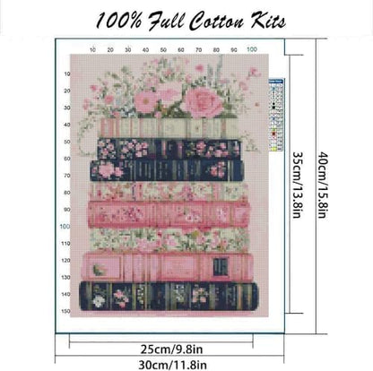 MYBISYMQQ Stamped Cross Stitch Kits - Flower Embroidery Starter Kit for Adult Beginners,Book Cross Stitch Kits Embroidery Kit Arts and Crafts for Beginners 15.7 x 11.8 Inches - Image 2