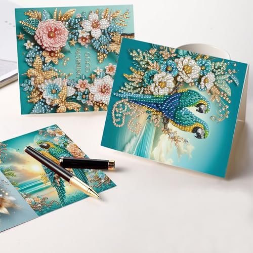 LazyFold 6Pcs DIY Diamond Art Painting Greeting Cards with Envelopes, Blue Theme All Occasion Note Card Kit for Women, Handmade Thank You Birthday Friendship Cards Gift - Image 6