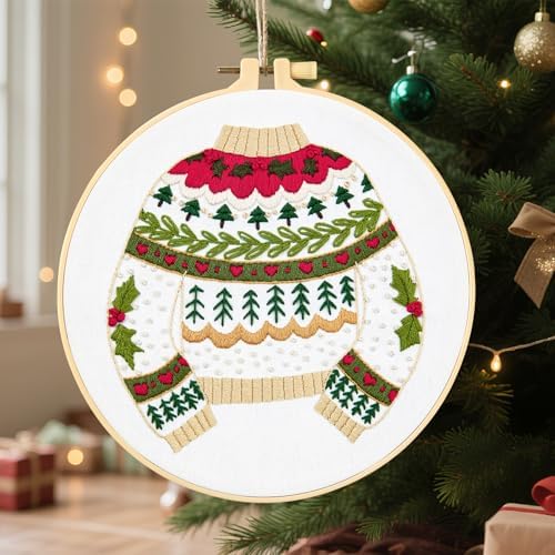 Crafmanoe Christmas Embroidery Kits for Beginners Embroidery Stitches Practice Kits for Adults, Christmas Cross Stitch Kits for Beginners Craft Kits, Embroidery Hoops, Fabric, Threads & Video Tutorial - Image 2
