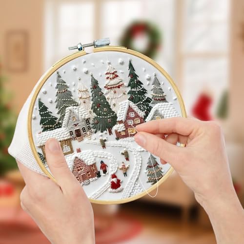 RUIQLXHANG Christmas Embroidery Kit, Christmas Gnomes Embroidery Kits for Beginners with Pattern, Cotton Threads, Needles, Instruction, 20cm Hoop, Gift for Mom, Grandma (Resort) - Image 4