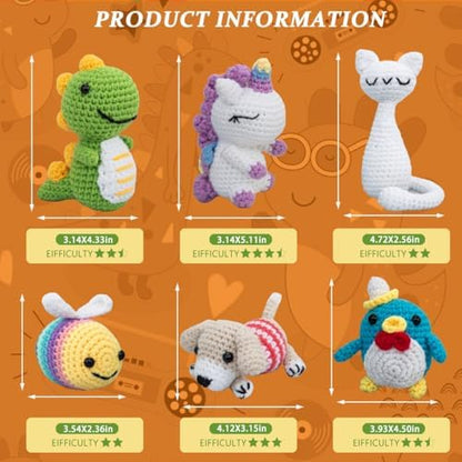 KIECIK Crochet Knitting Kit for Beginners – 6 PCS Crochet Animal Kit - Image 6