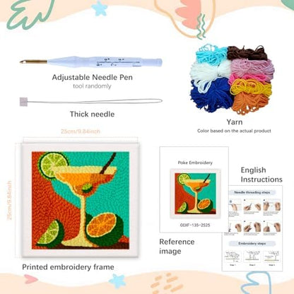 SDOYUNO Punch Needle Kit with Frame for Adults Beginners Kits 9.84 x 9.84 Inch Embroidery Starter Kits Punch Needle Kit with Juice Pattern, Threader, Yarns, Rug Punch, DIY Craft Kits (Blue) - Image 2