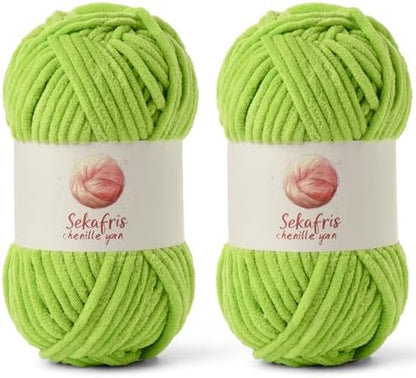 Chenille Yarn for Crocheting Size 5 Bulky Yarn 2 Pack Lime Green by Sekafris