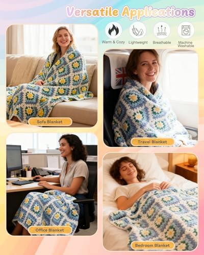 Coopay Crochet Kit for Beginners, Easy 3D Granny Square Blanket Kit, Blue - Image 3