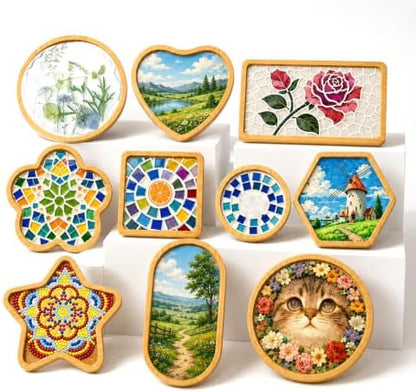 10 Pcs Wooden Mosaic Bases Kits for Crafts, Assorted Shapes Mosaic Substrates Coaster Blank Drinking Cup Coasters for Adults Kids DIY, Home Decor - Image 3