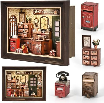 Book Nook Kit-3D Wooden Puzzle with LED Touch Control & Wall-Mountable Frame,DIY Miniature House for Beginners,Bookshelf/Tabletop/Wall Decor for Craft Lovers,Dollhouse Gift,Mail Gift Cottage - Image 2