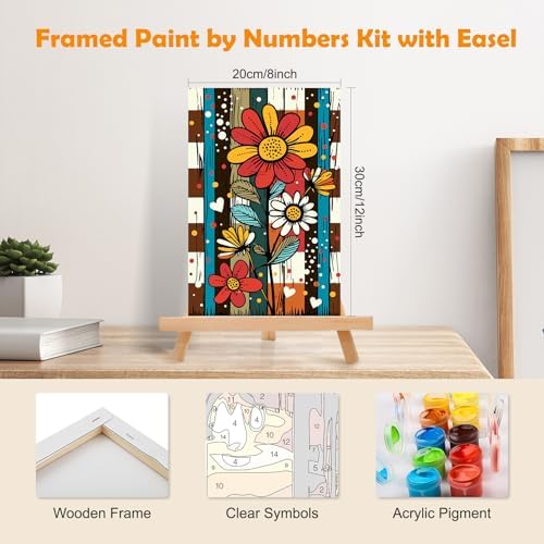 MOGTAA Paint by Numbers Kit for Adults with Frame, Flowers Paint by Number Canvas, Flowers Scenery Paint by Numbers with Easel, DIY Oil Painting Kit for Home Wall Decor 8 x 12 Inch - Image 2