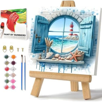Beach Paint by Numbers Kit for Adults Beginner, Paint by Numbers 10x10 Inch by hkejoi