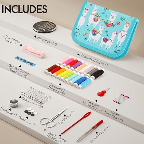 Coquimbo Sewing Kit Gifts for Teen Grils Adults Women Mom Grandma, Portable Sewing Supplies Contains Tape Measure, Scissors, Thimble, Thread, Sewing Needles (Alpaca) - Image 2