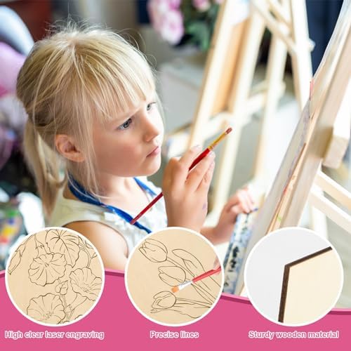 COCHIE 10 Pieces Large Flowers Unfinished Wood Crafts to Paint for Adults, Bulk Predrilled Wooden Ornaments for Painting, Tulips Flower Paintable Wood Slices Craft Supplies with Ropes - Image 3