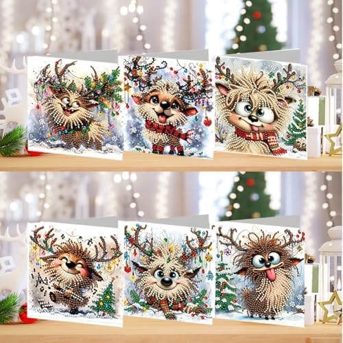 jinglinhh 6pcs Diamond Art Painting Christmas Scarf Reindeer Greeting Cards with Envelopes, DIY Card Making Kits for Adults, Diamond Art Postcards Christmas Cards Craft Gifts - Image 4
