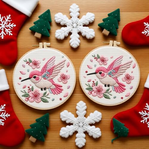 JJFox Embroidery Kit for Beginners and Adults, DIY Hand Embroidery Starter Kit with Cute Pattern, Cross Stitch Needlepoint Set with Hoop, Threads and Instructions (Hummingbird) - Image 5