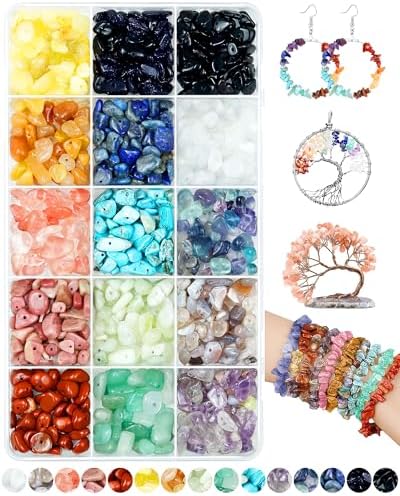 FIVEIZERO 600pcs Natural Chip Stone Beads 5-8mm - 15 Color Crystal Chip Beads for Jewelry Making, Valentine's Day Bracelet,DIY Irregular Gemstone Beads with Drilled Holes by FIVEIZERO
