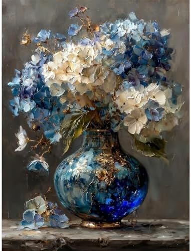 pchmcu Hydrangea in Glass Vase Paint by Numbers Kits for Adults,Blue and White Flowers Paint by Number for Adults Beginner, Paint by Numbers Kits on Canvas Frameless for Home Wall Decor 16x20inch by PCHMCU