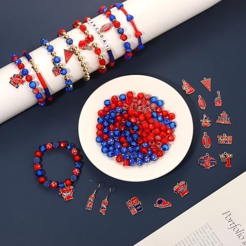 3000PCS+ Game Day Beads for Bracelets Making Red Black Clay Heishi Beads Pearl Acrylic Letter Bead Enamel Football Charms for Bracelet Earrings Necklace Making DIY Game Day Accessories (Red Blue) - Image 2