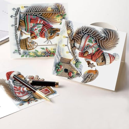 antor 6-Pack Squirrel Christmas Diamond Painting Cards – DIY Diamond Art Greeting Card Kit with Envelopes, Holiday Rhinestone Craft for Adults - Image 6