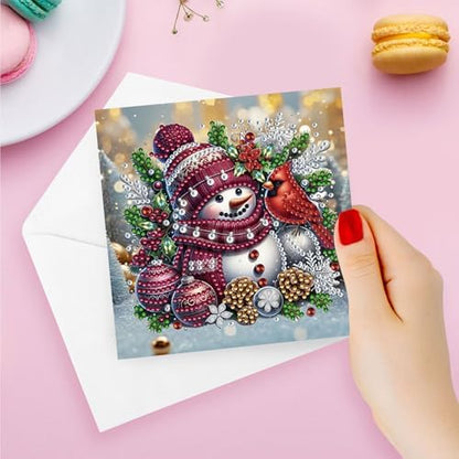 DIY Diamond Greeting Cards Set Christmas, 5D DIY Diamond Art Painting Greeting Card, DIY Christmas Card Making Kits for Family Friends Handmade Gift-#37-Snowman - Image 4