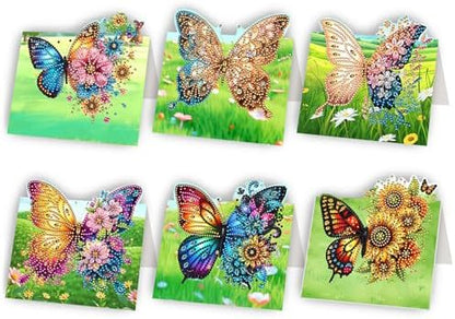6 Pack DIY Diamond Painting Greeting Card Kit Butterfly Lawn, 5D Diamond Art Christmas Birthday Holiday Foldable Thank You Cards Blessing Greeting Card, Art Crafts Kit Creative Envelope by POETRYDRAW