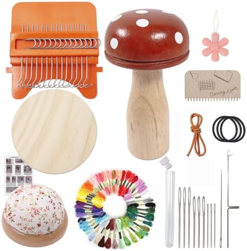 Yushen Colorful Mini Loom Darning Kit with Threads, Knit Patch Kits, Sock Darning Mushroom Egg, Complete Mending Tools for Beginners Weaving Loom for Jeans Socks Repair by YUSHENCrafts