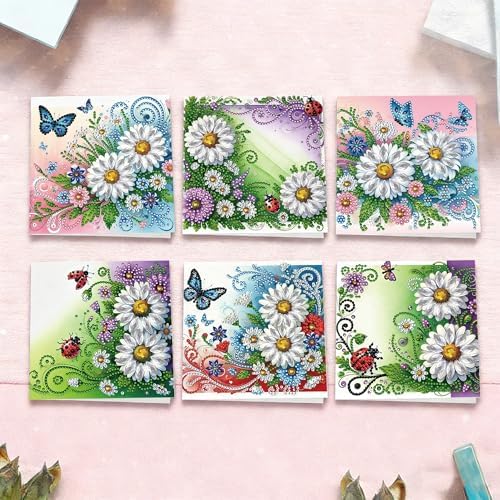 6Pcs Greeting Card DIY Diamond Art Painting Greeting Cards Special Shaped Holiday Blessing Folding Card Kit with Envelope Arts Crafts for Birthday Festival-Flowers03 - Image 5