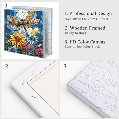 Natuyalo Dragonfly Paint by Number for Adults Beginners, Abstract DIY Paint by Numbers Kits for Adults with Frame, Animals Acrylic Painting Kit on Canvas for Wall Decor 12x12 Inch - Image 4