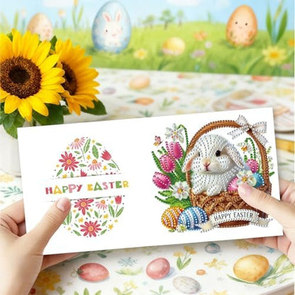 6Pcs Easter Greeting Card DIY Diamond Art Painting Greeting Cards Special Shaped Diamond Blessing Folding Card Kit Arts Crafts for Holiday Festival-Flower Baskets - Image 6