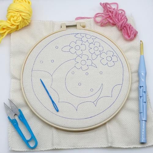 Woohome Punch Needle Kit Included Plastic Hoops, Punch Needle Cloth, Color Yarn and Punch Needle Tools for Adults, Beginners (Moon and Sunflower) - Image 2