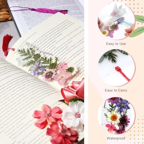 AmazingSpark 222 Pcs Dried Flower Bookmark Kit with Tassels, Purple - Image 5