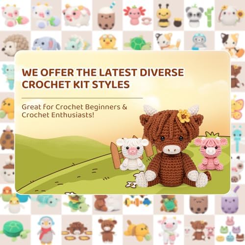 Mewaii Crochet Kit for Beginners, 3 Pack Highland Cows Craft Set - Image 6