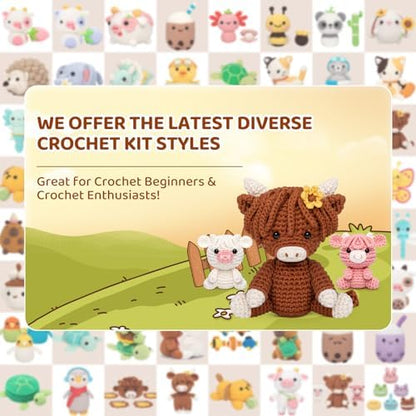 Mewaii Crochet Kit for Beginners, 3 Pack Highland Cows Craft Set - Image 6