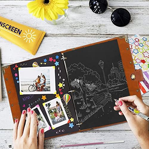 ZEEYUAN DIY Scrapbook Leather Scrap Book Photo Album 60 Pages, Mothers Day Gifts for Mom Scrapbook Photo Album Vintage Travelling Journal Scrap Book - Image 6