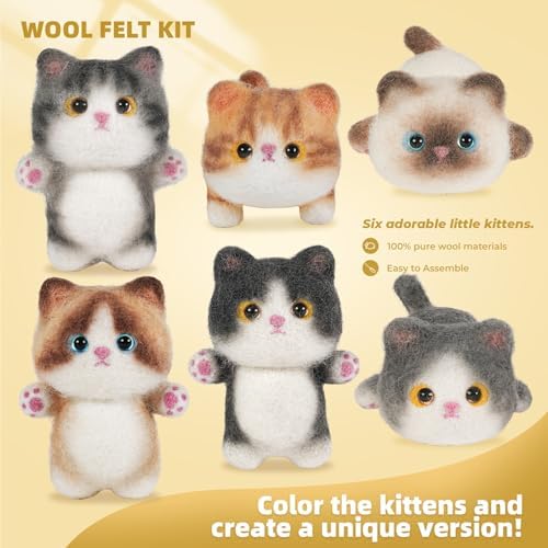 MOREJMTT Needle Felting Kit,6Pieces Cats Making Wool Needle Felting Starter Kit with Instruction,Felting Kits for Beginners Adult,Needle Felting kit Beginner,Wool Felting kit(6 Pack Cats) - Image 2
