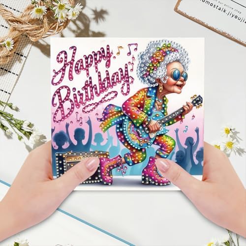 jinglinhh 6pcs Happy Birthday Old Couple Music Guitar Rock Diamond Art Painting Greeting Cards with Envelopes, DIY Card Making Kits for Adults, Diamond Art Postcards Christmas Cards Craft Gifts - Image 5