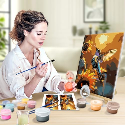 JOOZ Paint by Numbers Kit for Adults with Frame, Hummingbird Paint by Number with Easel, DIY Hummingbird Oil Painting by Numbers, Adult Paint by Number Kits Framed Canvas for Wall Decor 8x12 Inch - Image 4