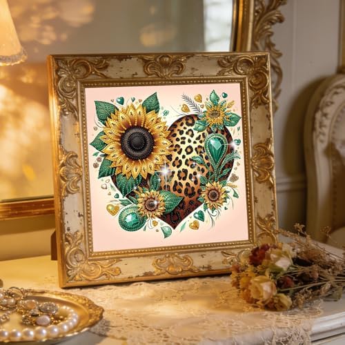 jinglinhh Sunflower Leopard Heart Flowers Special Shaped DIY Diamond Art Painting Kit for Adults Beginners, Partial Drill Crystal Rhinestone Gem Art Craft Home Wall Decor 30x30cm - Image 4