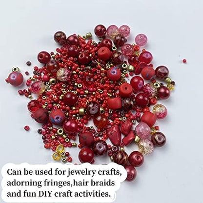 Assorted Glass Resin Beads Multi Size Colors Smooth Cracked Gravel Millet Spacer Beads for Bracelets Necklace Earring DIY Jewelry Making Craft(Red Series) - Image 5