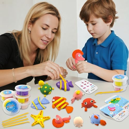 Air Dry Clay for Kids,12 Box Sea Animal Modeling Clay Art Craft Kit,Ultra Soft & Mess-Free, with Sculpting Tools, Tutorials, Ideal Gift for Boys Girls Birthday Christmas Party Favor - Image 4