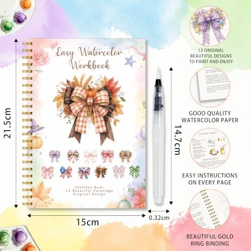Holiday Bow Watercolor Workbook, Christmas and Halloween Painting Book - Image 2