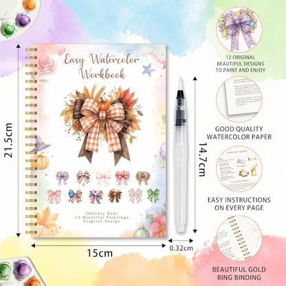 Holiday Bow Watercolor Workbook, Christmas and Halloween Painting Book - Image 2