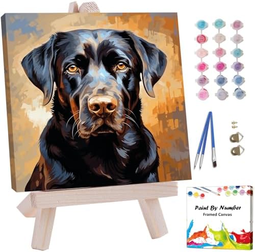 Artunion Framed Paint by Numbers Kit for Adults Beginners & Kids Ages 8-12, Labrador Retriever Dog Paint by Number with Frame, Black Lab Dog Paint by Numbers Kit on Canvas 10 * 10 Inch Without Easel by ArtunionDriect