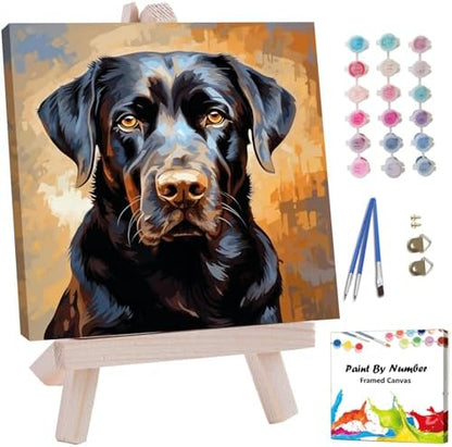 Artunion Framed Paint by Numbers Kit for Adults Beginners & Kids Ages 8-12, Labrador Retriever Dog Paint by Number with Frame, Black Lab Dog Paint by Numbers Kit on Canvas 10 * 10 Inch Without Easel by ArtunionDriect