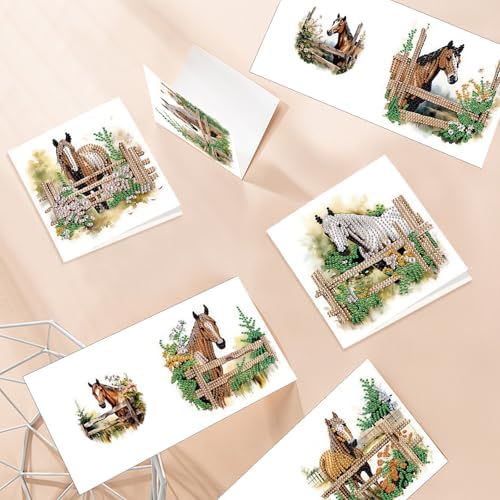 MVVMTOP 6pcs Diamond Art Painting Greeting Card, DIY Horse Diamond Art Greeting Card for Blessing and Wishe Special Shaped Diamond Arts Crafts for Birthday Thanksgiving Day - Image 6
