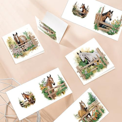 MVVMTOP 6pcs Diamond Art Painting Greeting Card, DIY Horse Diamond Art Greeting Card for Blessing and Wishe Special Shaped Diamond Arts Crafts for Birthday Thanksgiving Day - Image 6