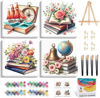 Camocin 4 Pack Framed Paint by Numbers Kit for Adults with Wooden Easel by CamocinDIYKit