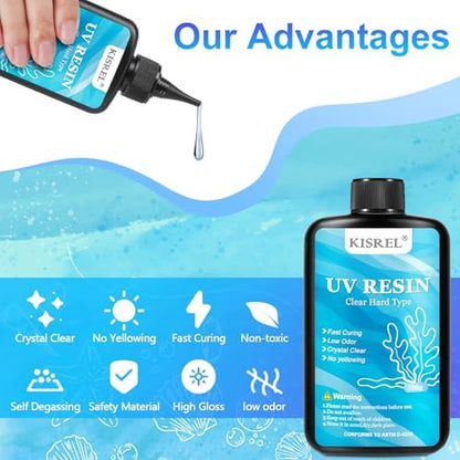 KISREL 400g UV Resin Kit with Light and Molds, Clear Low Odor Hard UV Glue - Image 4