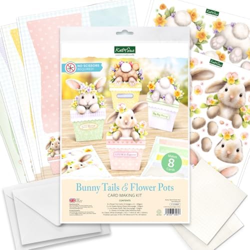 Katy Sue Bunny Tails & Flower Pots Card Making Kit – Make 8 Freestanding 3D Easter Bunny Cards – Includes Decoupage, Envelopes & Foam Pads – UK Made Papercraft Kit - Image 3