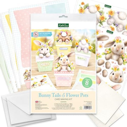 Katy Sue Bunny Tails & Flower Pots Card Making Kit – Make 8 Freestanding 3D Easter Bunny Cards – Includes Decoupage, Envelopes & Foam Pads – UK Made Papercraft Kit - Image 3
