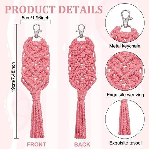 INFUNLY 4 Set Heart Macrame Keychain Kit DIY Kits Mini Boho Keychains Bag Charms Macrame Keychain Bracelet with Tassels for Car Key Purse Phone Instruction Included - Image 3