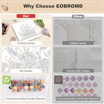 EOBROMD Framed Paint by Numbers Kits for Adults with Wooden Easel, Flowers Book DIY Paint by Numbers Kits for Beginner, Painting on Stretched Canvas, Oil Crafts Home Decor Gift 10x10 Inch - Image 3